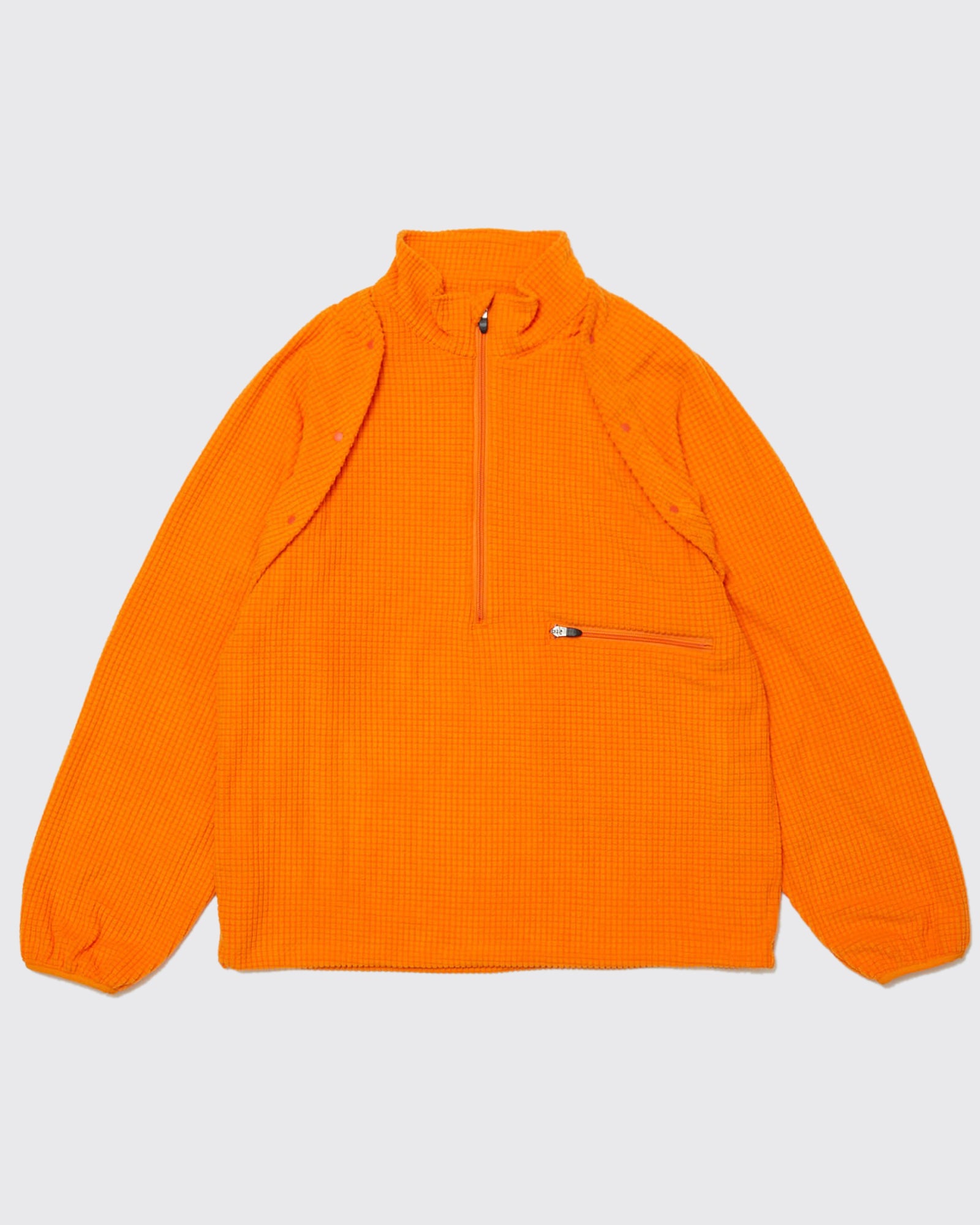 DETACHABLE SLEEVE GRID FLEECE PULL OVER (Orange)