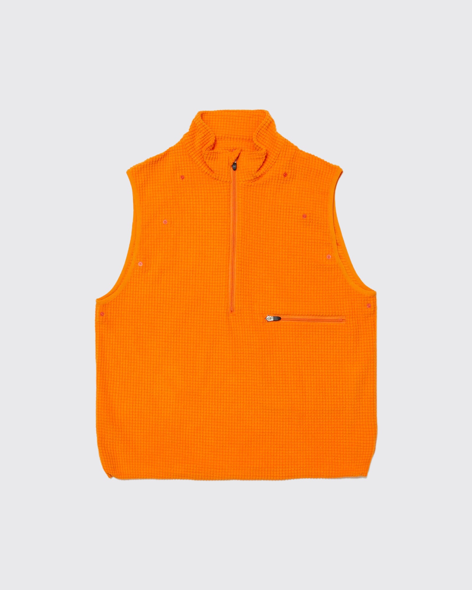 DETACHABLE SLEEVE GRID FLEECE PULL OVER (Orange)