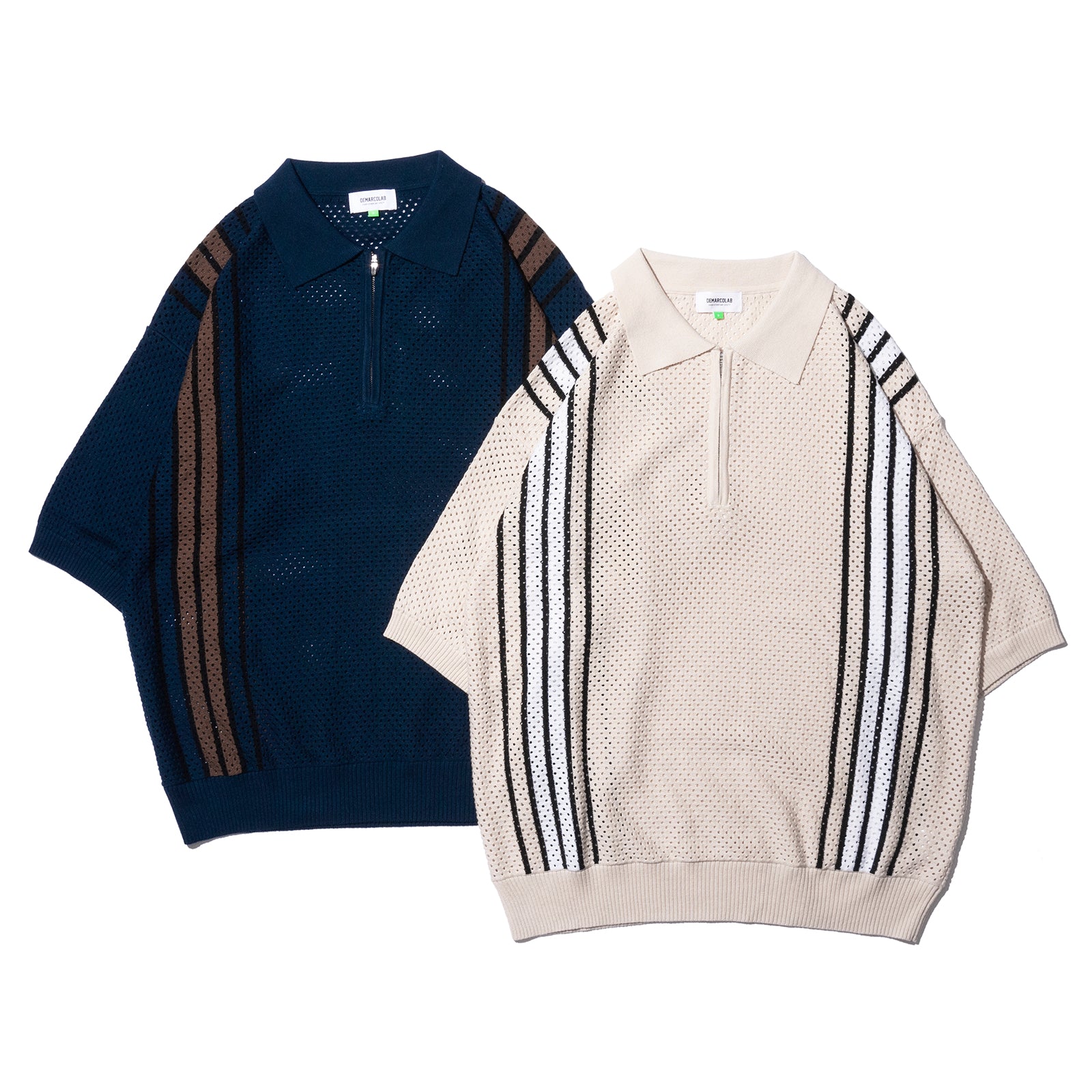 VENT KNIT STRIPPED ZIP C-SWEAT (Ivory)