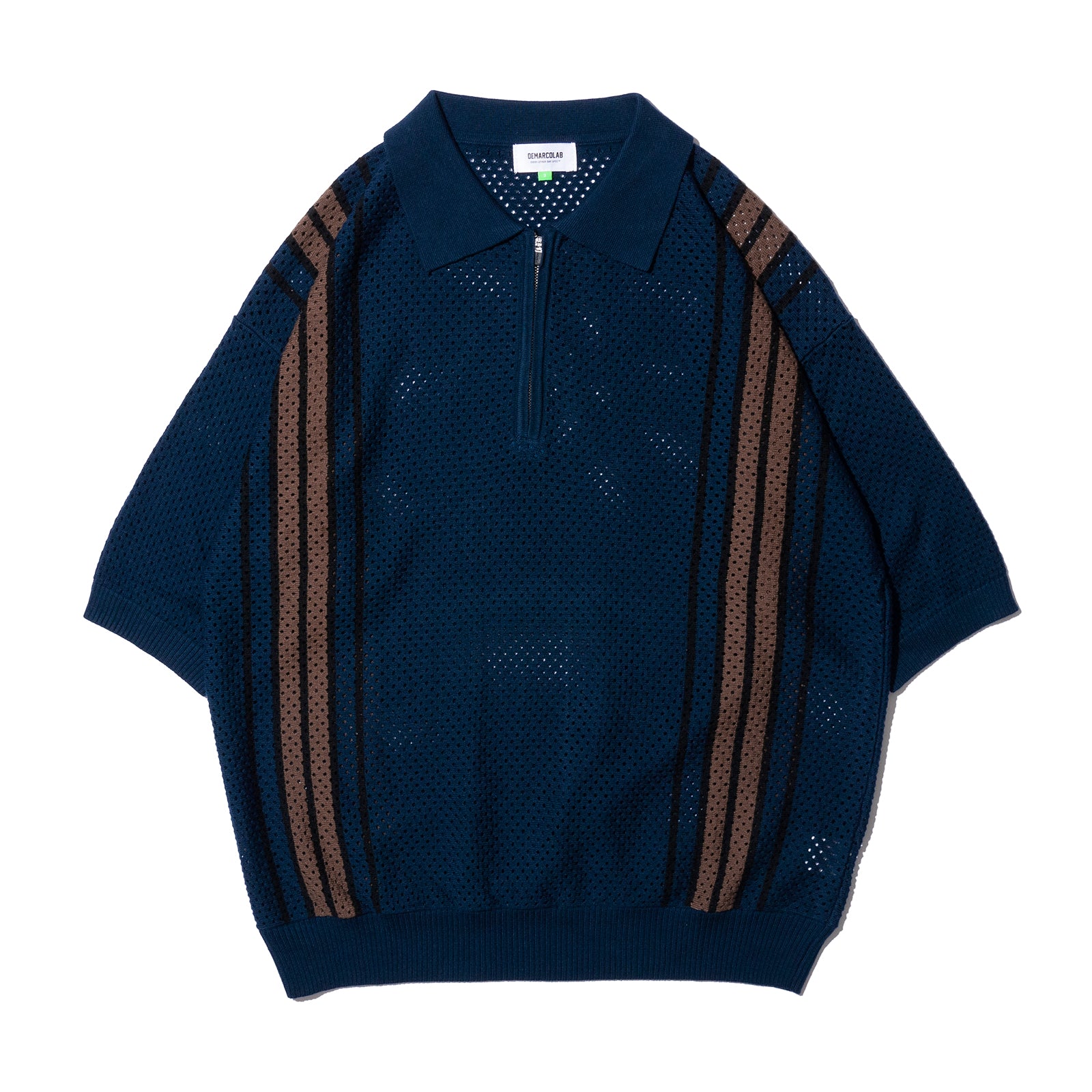 VENT KNIT STRIPPED ZIP C-SWEAT (Navy)