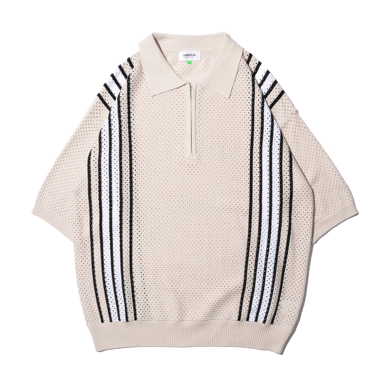 VENT KNIT STRIPPED ZIP C-SWEAT (Ivory)