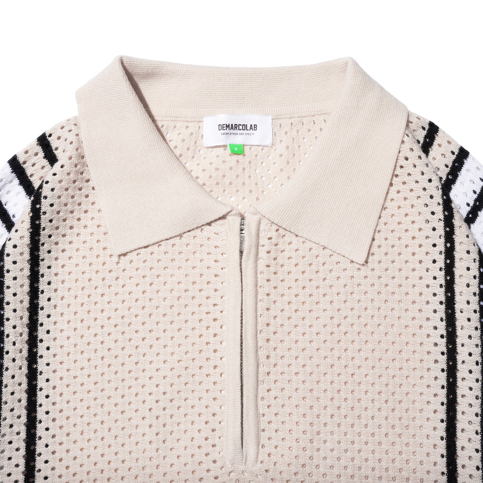 VENT KNIT STRIPPED ZIP C-SWEAT (Ivory)