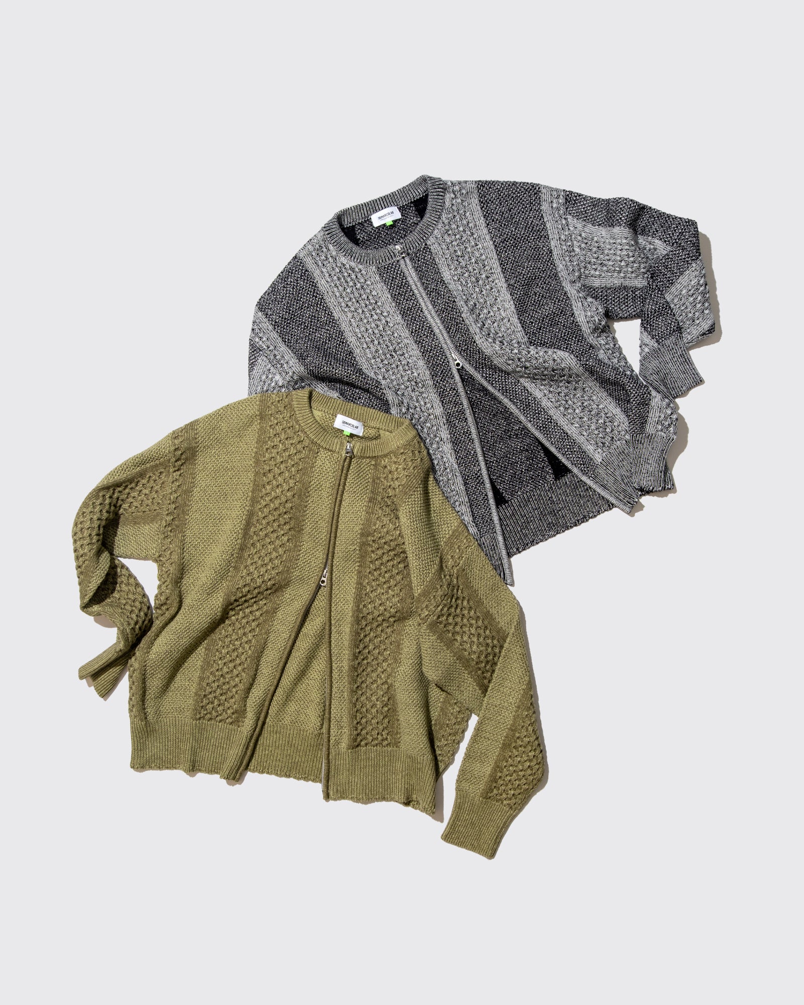 MIX CABLE KNIT ZIP SWEAT (Green)