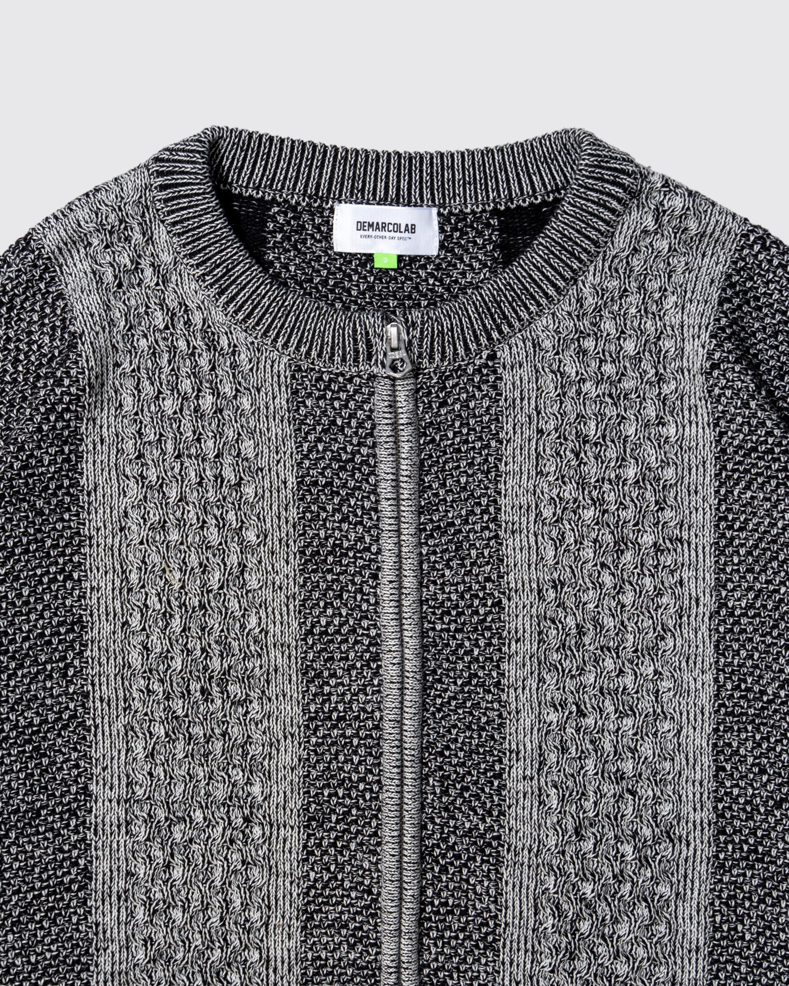 MIX CABLE KNIT ZIP SWEAT (Black)
