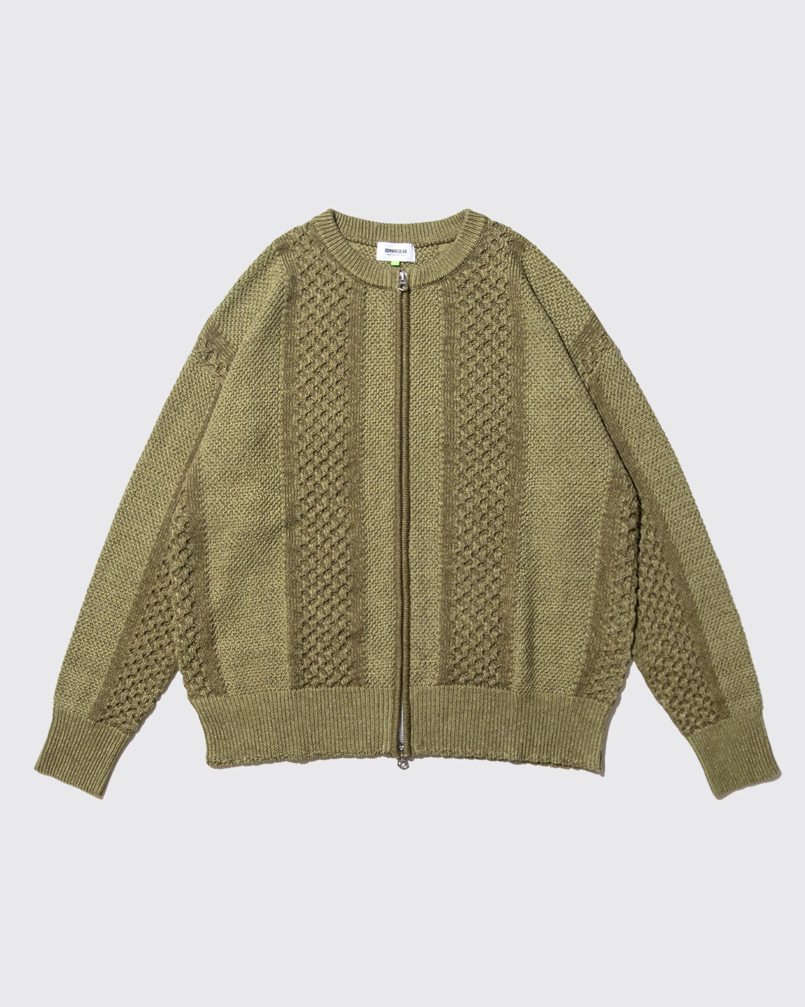 MIX CABLE KNIT ZIP SWEAT (Green)