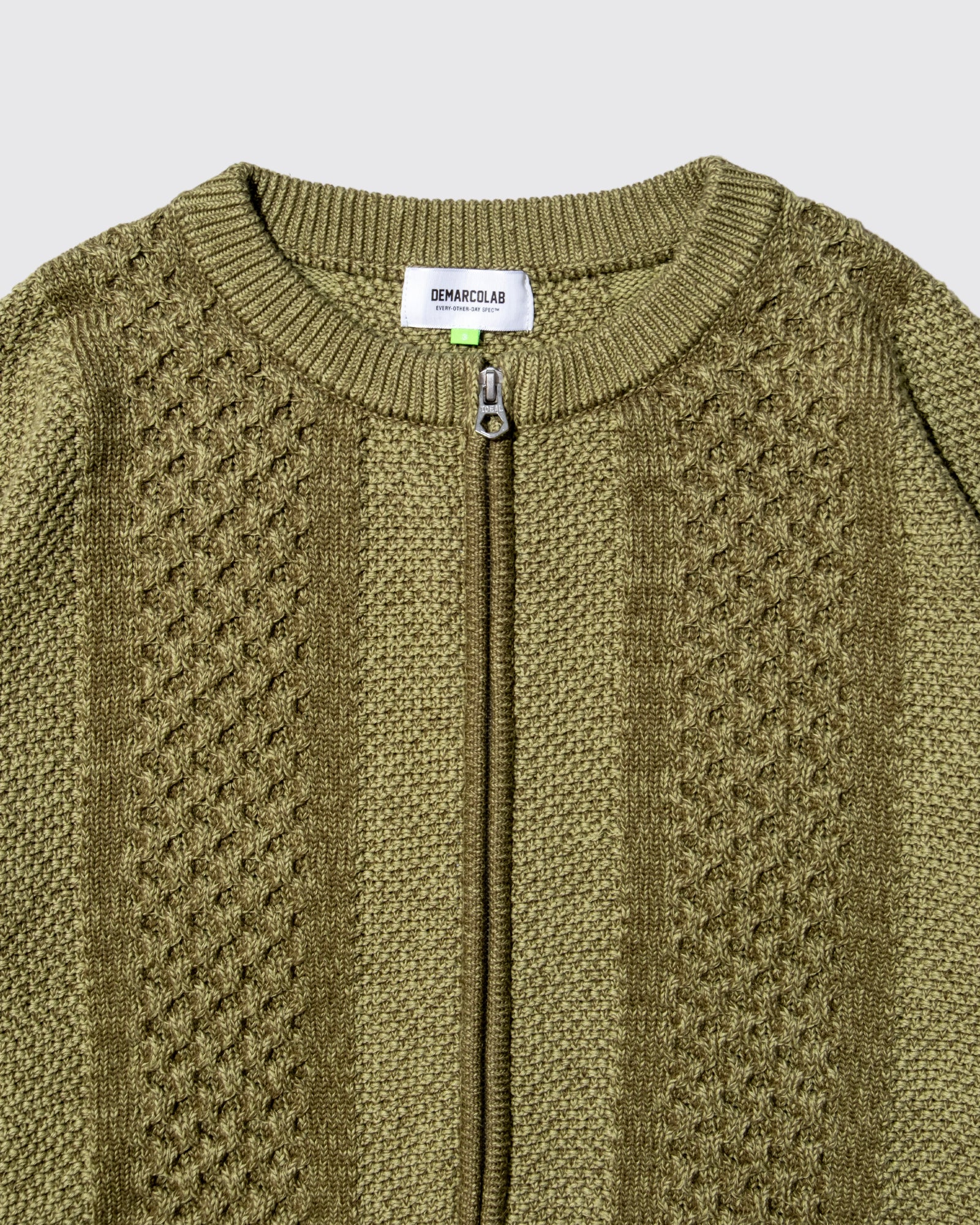 MIX CABLE KNIT ZIP SWEAT (Green)