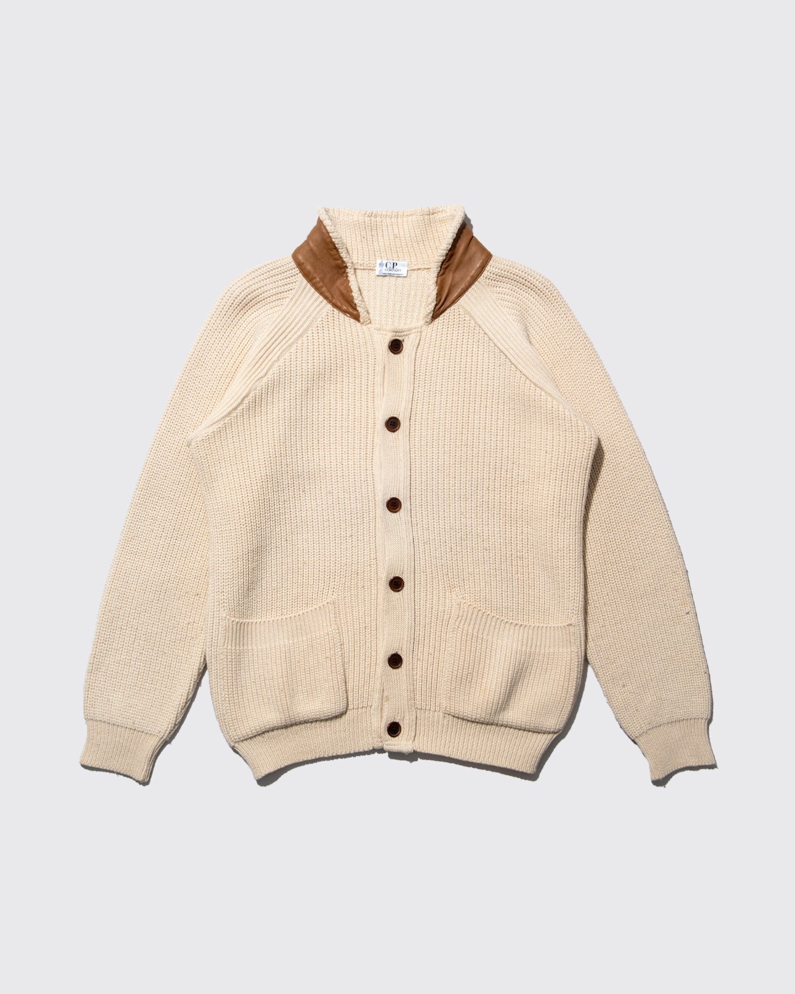80'S IDEAS FROM MASSIMO OSTI LEATHER COLLAR KNIT SWEATER