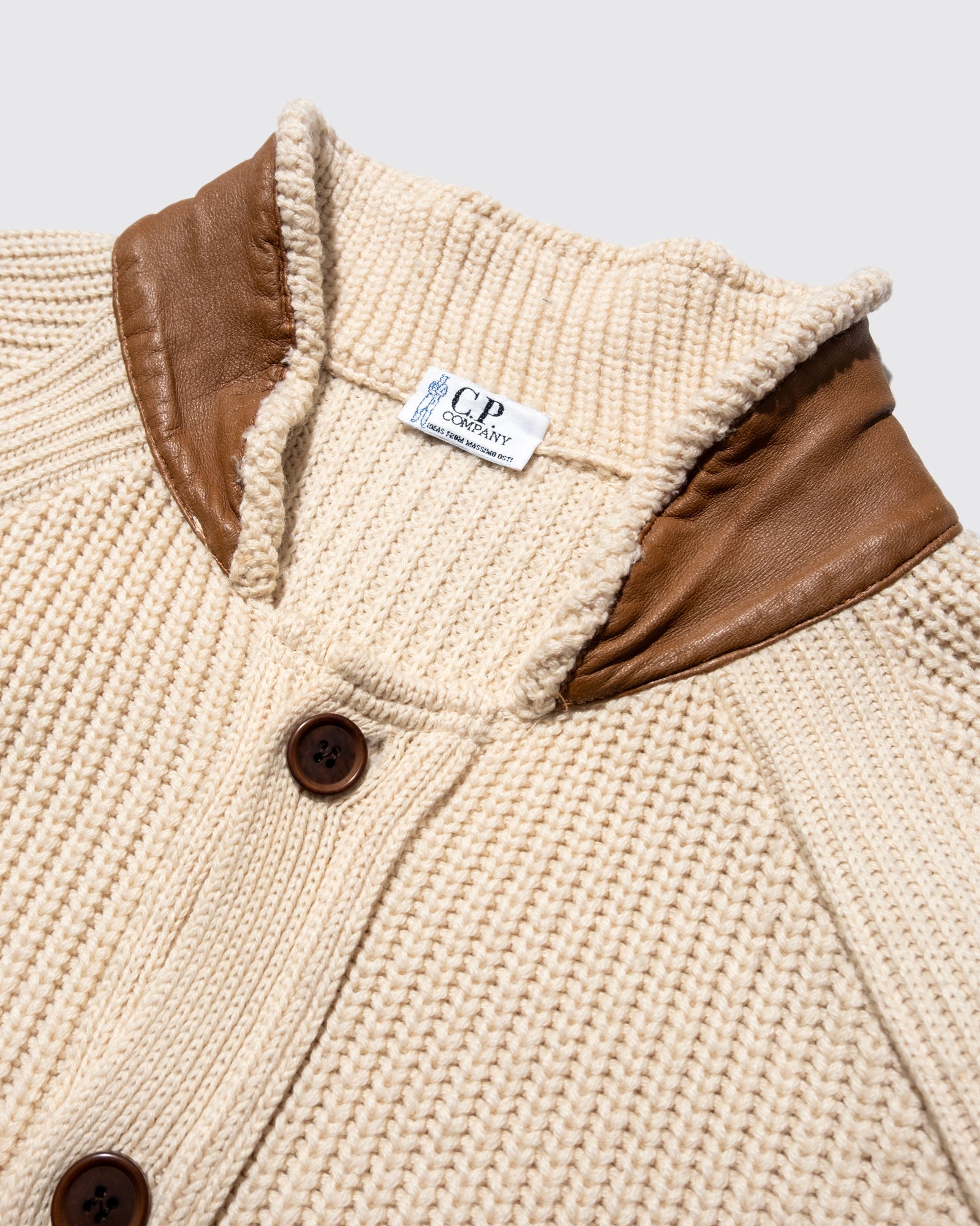 80'S IDEAS FROM MASSIMO OSTI LEATHER COLLAR KNIT SWEATER