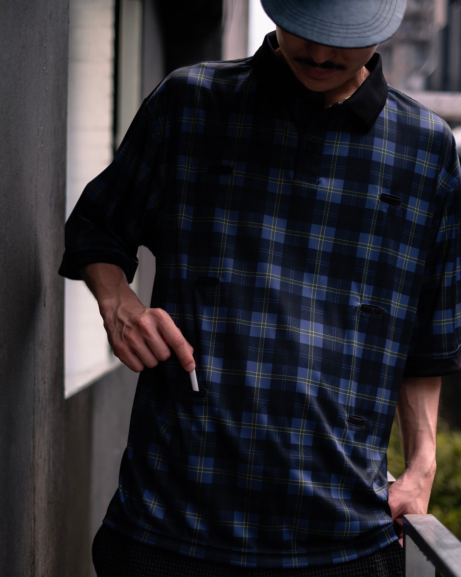 PLAID KUN S/S POLO (Navy)
