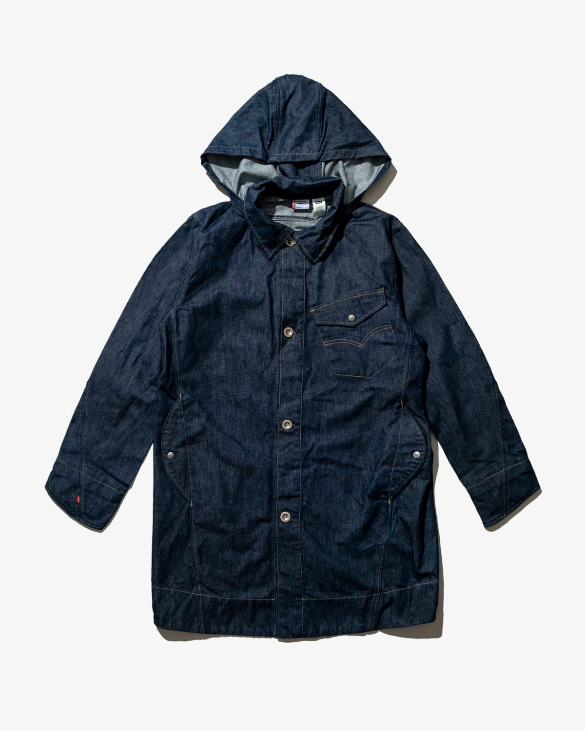 ENGINEERED DENIM HOODED COAT