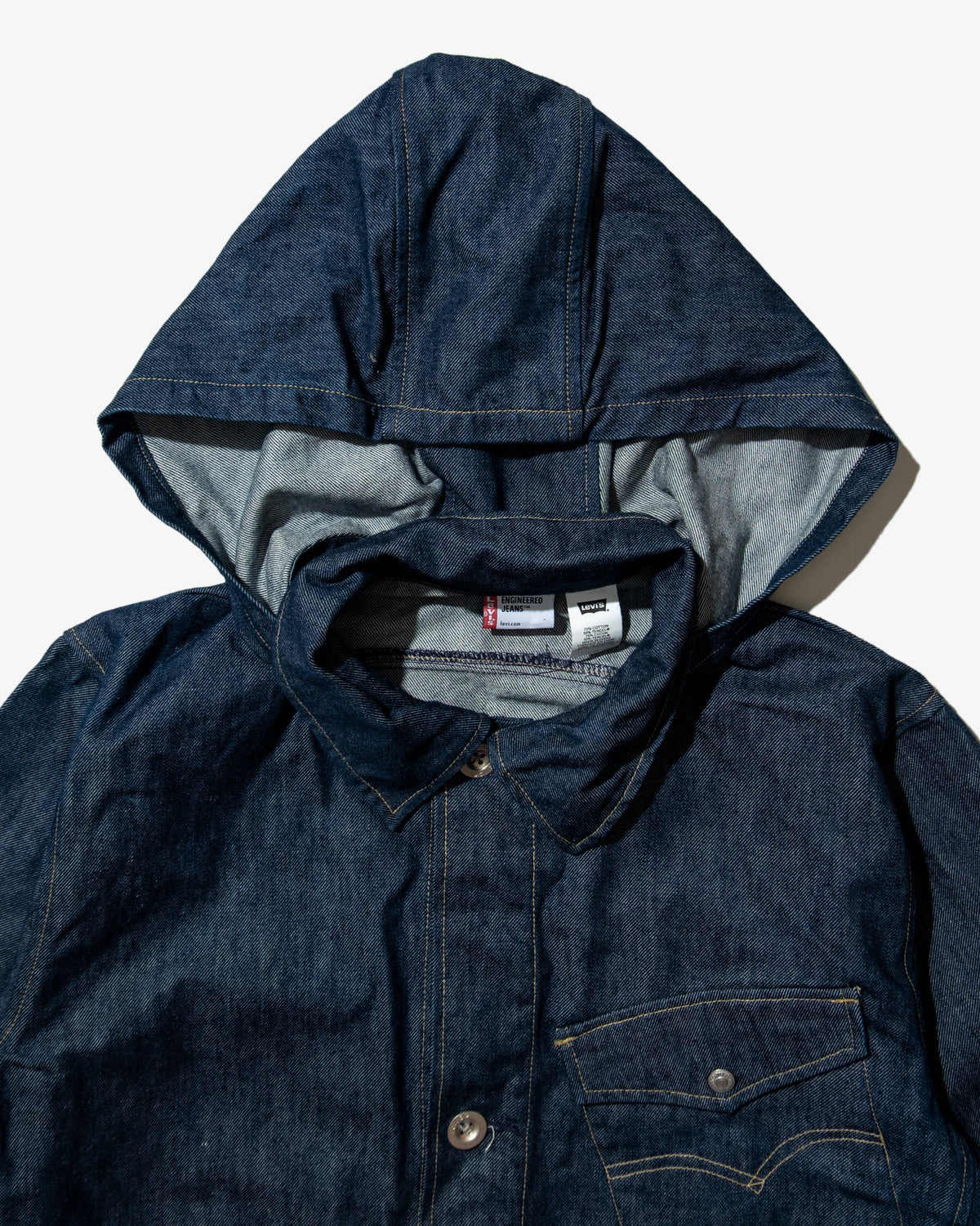 ENGINEERED DENIM HOODED COAT