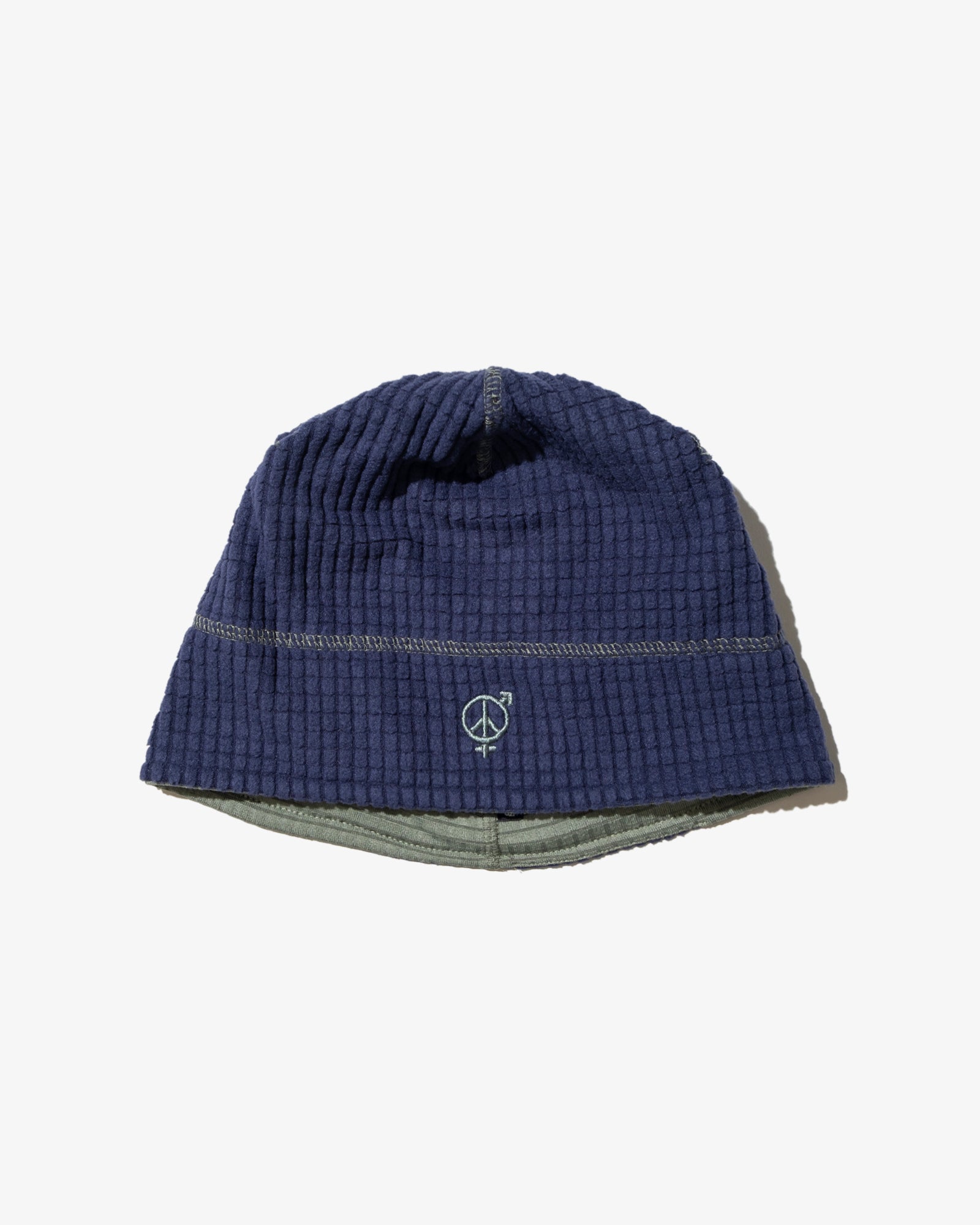 REVERSIBLE GRID FLEECE BEENIE (Navy*Sage)